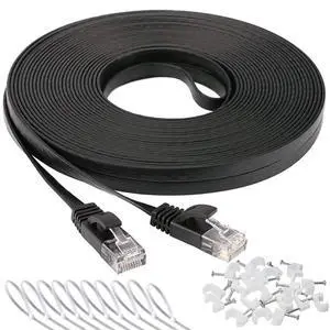 Ethernet Cable 50 ft, Cat 6 LAN Cable Ethernet Cord, Slim Long Flat Computer Internet Patch Cord Wire with Clips & Rj45 Connectors for Router, Faster Than Cat5e/Cat5 (50ft Black) Ethernet Cable 50 ft, Cat 6 LAN Cable Ethernet Cord, Slim Long Flat Computer Internet Patch Cord Wire with Clips & Rj45 Connectors for Router, Faster Than Cat5e/Cat5 (50ft Black)