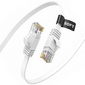 Flat Cat 6 Ethernet Cable 50 FT, 10Gbps Cat6 LAN Cable Flat Cat 6 Ethernet Cable 50 FT, 10Gbps Cat6 LAN Cable