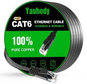CAT 6 Ethernet Cable 50ft Black, High Speed Solid Flat CAT6 Gigabit Internet Network LAN Patch Cords, Bare Copper Snagless RJ45 Connector for Modem, Router, Computer (50ft, Black) CAT 6 Ethernet Cable 50ft Black, High Speed Solid Flat CAT6 Gigabit Internet Network LAN Patch Cords, Bare Copper Snagless RJ45 Connector for Modem, Router, Computer (50ft, Black)
