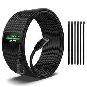 50FT Cat6 Ethernet Cable, Cat 6 Patch Cable, Cat6 Internet Cable, UTP Network Cable, Indoor and Outdoor, PoE, 24AWG CCA, Compatible for PC, Laptop, Router, Switch, Server, with 25 Cable Ties - Black 50FT Cat6 Ethernet Cable, Cat 6 Patch Cable, Cat6 Internet Cable, UTP Network Cable, Indoor and Outdoor, PoE, 24AWG CCA, Compatible for PC, Laptop, Router, Switch, Server, with 25 Cable Ties - Black