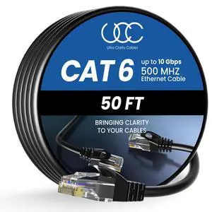 Cat6 Ethernet Cable 50 FT 10Gbps Long Cable, Black Cat6 Ethernet Cable 50 FT 10Gbps Long Cable, Black