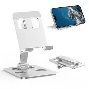 Portable Foldable Aluminum Cell Phone Stand Multi-Angle Adjustable Desk Mount with Soft Silicone Pads & Charging Cutout Universal Fit All Smartphones and Mini Tablets for Home Desk Use Portable Foldable Aluminum Cell Phone Stand Multi-Angle Adjustable Desk Mount with Soft Silicone Pads & Charging Cutout Universal Fit All Smartphones and Mini Tablets for Home Desk Use