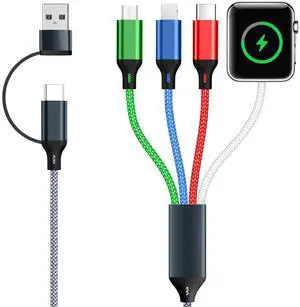 4 in 1 Multi Charging Cable for Apple Watch Charger, USB A & USB C Input 4 in 1 Multi Charging Cable for Apple Watch Charger, USB A & USB C Input