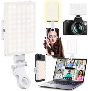 60 LED Portable Selfie Light Video Conference Lighting with Clip & Camera Tripod Adapter Rechargeable 2000mAh CRI 97+, 3 Light Modes for Phone iPhone Webcam Laptop Photo Makeup (Pure White) 60 LED Portable Selfie Light Video Conference Lighting with Clip & Camera Tripod Adapter Rechargeable 2000mAh CRI 97+, 3 Light Modes for Phone iPhone Webcam Laptop Photo Makeup (Pure White)