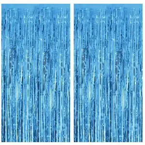 Sky Blue Foil Fringe Curtains 2Pk, Tinsel Backdrop, Party Decor Sky Blue Foil Fringe Curtains 2Pk, Tinsel Backdrop, Party Decor