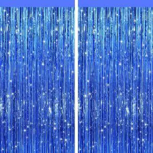 2 Pack Blue Metallic Tinsel Foil Fringe Curtains, Door Streamers Photo Booth Backdrop for Birthday Party, Tinsel Curtain Backdrop for Baby Shower Bachelorette Christmas Party Decorations 2 Pack Blue Metallic Tinsel Foil Fringe Curtains, Door Streamers Photo Booth Backdrop for Birthday Party, Tinsel Curtain Backdrop for Baby Shower Bachelorette Christmas Party Decorations
