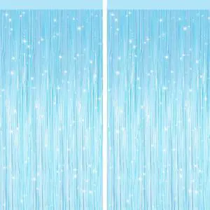 Macaron Light Blue Fringe Curtains 2 Pack, Tinsel Backdrop for Parties Macaron Light Blue Fringe Curtains 2 Pack, Tinsel Backdrop for Parties