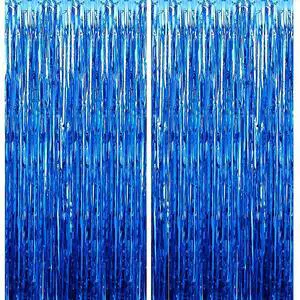 2 Pack 3.28 ft x 6.56 ft Blue Tinsel Curtain Party Backdrop Decorations, Metallic Foil Fringe Backdrop Door for Halloween, Christmas, Birthday Graduatio 2 Pack 3.28 ft x 6.56 ft Blue Tinsel Curtain Party Backdrop Decorations, Metallic Foil Fringe Backdrop Door for Halloween, Christmas, Birthday Graduatio