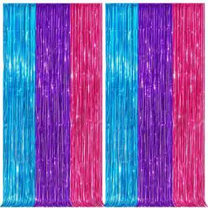 2 Pack Blue Purple Pink Metallic Foil Fringe Curtains, Tinsel Backdrop 2 Pack Blue Purple Pink Metallic Foil Fringe Curtains, Tinsel Backdrop