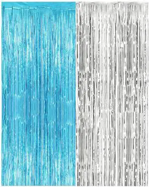 2 Pack Foil Fringe Curtain Backdrop Decorations, 3.31x 6.6ft Blue and Silver Metallic Tinsel Foil Streamers Curtain Photo Booth Background for Graduation Prom Wedding Birthday Party Decoration 2 Pack Foil Fringe Curtain Backdrop Decorations, 3.31x 6.6ft Blue and Silver Metallic Tinsel Foil Streamers Curtain Photo Booth Background for Graduation Prom Wedding Birthday Party Decoration
