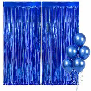 Blue Foil Fringe Curtains 2 Pack with 5 Metallic Latex Balloons, 3.3 x 6.6 FT Tinsel Party Backdrop Curtains for Birthday Decorations, Photo Booth, Baby Shower, Graduation, Wedding & Party Decor Blue Foil Fringe Curtains 2 Pack with 5 Metallic Latex Balloons, 3.3 x 6.6 FT Tinsel Party Backdrop Curtains for Birthday Decorations, Photo Booth, Baby Shower, Graduation, Wedding & Party Decor