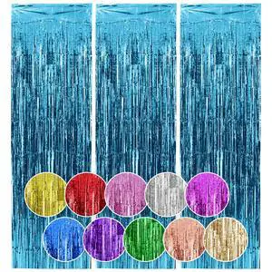 3 Pack Light Blue Tinsel Backdrop Curtains, 3.3x6.6 FT Party Decor 3 Pack Light Blue Tinsel Backdrop Curtains, 3.3x6.6 FT Party Decor