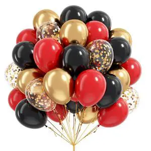 12inch Red Black and Gold Balloons with Red Black Gold Confetti Balloons 12inch Red Black and Gold Balloons with Red Black Gold Confetti Balloons