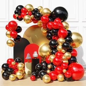Red Black and Gold Balloons Arch Kit, Red Birthday Party Balloons Red Black and Gold Balloons Arch Kit, Red Birthday Party Balloons