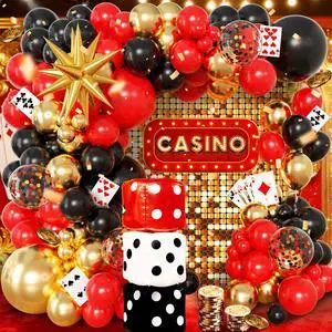 104pcs Casino Party Decorations Balloon Garland Arch Kit with 3 Giant Foil Dice Balloons & Gold Exploding Star, 18/12/10/5 Inch Red Black Gold Confetti Balloons for Las Vegas Poker Night 104pcs Casino Party Decorations Balloon Garland Arch Kit with 3 Giant Foil Dice Balloons & Gold Exploding Star, 18/12/10/5 Inch Red Black Gold Confetti Balloons for Las Vegas Poker Night