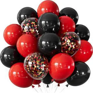 Red and Black Balloons, Black and Red Confetti Balloons for Party Red and Black Balloons, Black and Red Confetti Balloons for Party