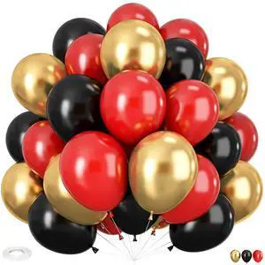 Red Black and Gold Balloons, 60Pcs 12 Inch Red and Black Gold Party Red Black and Gold Balloons, 60Pcs 12 Inch Red and Black Gold Party