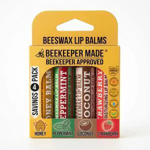 Lip Balm, Honey/Peppermint/Coconut/Strawberry, 4 Pack Lip Balm, Honey/Peppermint/Coconut/Strawberry, 4 Pack