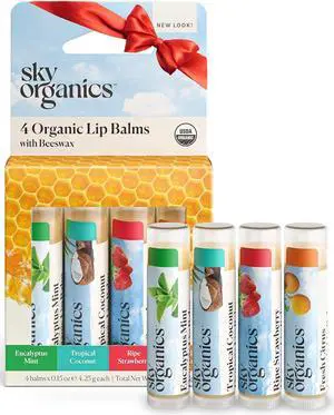 USDA Organic Beeswax Lip Balms for Dry Lips, 4 Organic Scents USDA Organic Beeswax Lip Balms for Dry Lips, 4 Organic Scents