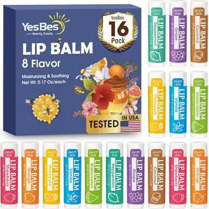 16 Pack Lip Balm, Natural Lip Balm Bulk with Vitamin E and Coconut Oil, Moisturizing Lip Balms for Dry Cracked Lips, Lip Balms for Mothers Day Gifts Stocking Stuffers - 8 Flavors 16 Pack Lip Balm, Natural Lip Balm Bulk with Vitamin E and Coconut Oil, Moisturizing Lip Balms for Dry Cracked Lips, Lip Balms for Mothers Day Gifts Stocking Stuffers - 8 Flavors