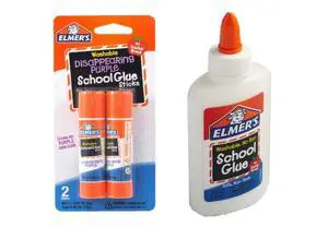 bundle Washable Liquid School Glue, White, Dries Clear, 4 fl oz Plus Disappearing Purple Elmer's School Glue Stick, 7g, 2pk bundle Washable Liquid School Glue, White, Dries Clear, 4 fl oz Plus Disappearing Purple Elmer's School Glue Stick, 7g, 2pk