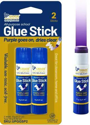 Upgrade Office Supply Glue Sticks, 6g, 2 Count, Purple Goes On Dries Clear Upgrade Office Supply Glue Sticks, 6g, 2 Count, Purple Goes On Dries Clear