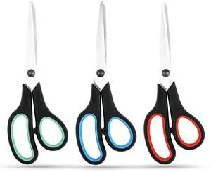 3-Pack 8" Heavy Duty Scissors with Ultra Sharp Blades and Comfort Grip Handles - For Office, Home, School, Sewing, and Crafts (Black Green/Black Red/Black Blue) 3-Pack 8" Heavy Duty Scissors with Ultra Sharp Blades and Comfort Grip Handles - For Office, Home, School, Sewing, and Crafts (Black Green/Black Red/Black Blue)