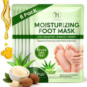 6 Pack Moisturizing Foot Mask for Dry Cracked Feet, Restoring & Hydrating Socks with Aloe, Shea Butter, Jojoba Oil & Vitamin E, Feet Mask for Women & Men Foot Care 6 Pack Moisturizing Foot Mask for Dry Cracked Feet, Restoring & Hydrating Socks with Aloe, Shea Butter, Jojoba Oil & Vitamin E, Feet Mask for Women & Men Foot Care