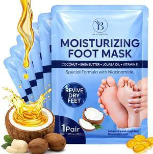 6 Pack Moisturizing Foot Mask for Dry Cracked Feet, Restoring & Hydrating Socks with Coconut, Shea Butter, Jojoba Oil & Vitamin E, Feet Mask for Women & Men Foot Care 6 Pack Moisturizing Foot Mask for Dry Cracked Feet, Restoring & Hydrating Socks with Coconut, Shea Butter, Jojoba Oil & Vitamin E, Feet Mask for Women & Men Foot Care