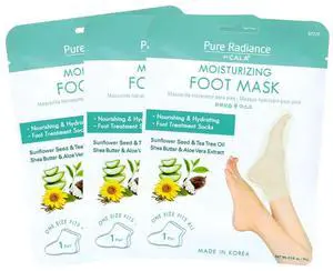 Moisturizing Foot Mask Socks, Shea Butter + Sunflower Seed Oil, Tea Tree & Aloe Hydrating Booties with Urea + Hyaluronic Acid, 3 Pairs, 20-30 Min Treatment Moisturizing Foot Mask Socks, Shea Butter + Sunflower Seed Oil, Tea Tree & Aloe Hydrating Booties with Urea + Hyaluronic Acid, 3 Pairs, 20-30 Min Treatment