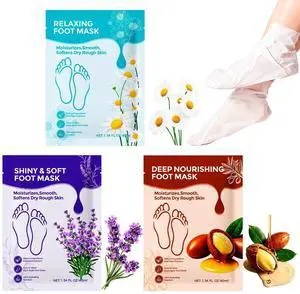 3 Pack Moisturizing Foot Mask,Hydrating Foot Masks for Dry Cracked Feet,Intensely Moisturizes & Softens Rough Dry Skin for Baby Soft Feet,Foot Moisturizer Socks,Self Care Spa Gifts for Women Men 3 Pack Moisturizing Foot Mask,Hydrating Foot Masks for Dry Cracked Feet,Intensely Moisturizes & Softens Rough Dry Skin for Baby Soft Feet,Foot Moisturizer Socks,Self Care Spa Gifts for Women Men