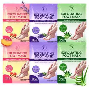 Foot Peeling Mask (6 pairs) Exfoliating Foot Mask for Dry Cracked Feet with Lavender, Aloe Vera, Peach & Shea Butter, Dead Skin & Callus Remover for Feet, Exfoliating Socks for Women & Men Foot Peeling Mask (6 pairs) Exfoliating Foot Mask for Dry Cracked Feet with Lavender, Aloe Vera, Peach & Shea Butter, Dead Skin & Callus Remover for Feet, Exfoliating Socks for Women & Men