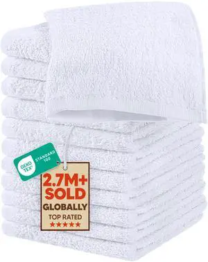 12 Pack Washcloths, 12x12 in, 100% Cotton, White 12 Pack Washcloths, 12x12 in, 100% Cotton, White