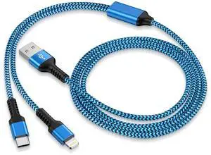 USB Charger Cable, 2 in 1 USB C and Lightning Charging Cable Cord 4FT | Braided Multiple USB Charging Cable with Type-C/Lightning Port for iPhone 17 16 15 14 Pro Max Plus 13, iPad, Samsung, Google USB Charger Cable, 2 in 1 USB C and Lightning Charging Cable Cord 4FT | Braided Multiple USB Charging Cable with Type-C/Lightning Port for iPhone 17 16 15 14 Pro Max Plus 13, iPad, Samsung, Google
