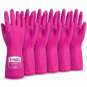 Natural Rubber Gloves, 6 Pairs Reusable Multi-Purpose Household Cleaning Gloves with Soft Inner Lining, Waterproof & Chemical-Resistant, Cotton Candy, X-Large Natural Rubber Gloves, 6 Pairs Reusable Multi-Purpose Household Cleaning Gloves with Soft Inner Lining, Waterproof & Chemical-Resistant, Cotton Candy, X-Large