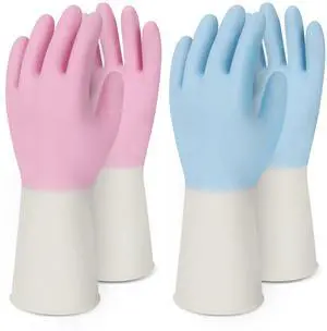Household Rubber Gloves Non-Slip Dishwashing Cleaning for Kitchen & Bathroom Reusable (2 Pairs Pink+Blue) (Medium) Household Rubber Gloves Non-Slip Dishwashing Cleaning for Kitchen & Bathroom Reusable (2 Pairs Pink+Blue) (Medium)