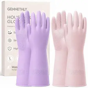 Rubber Cleaning Gloves, Dishwashing Kitchen Glove Tools for Dish Washing Household Essentials, Waterproof Non-Slip Long Cuff House Supplies Guantes Para Lavar Platos Women, Purple, Medium, 2 Pairs Rubber Cleaning Gloves, Dishwashing Kitchen Glove Tools for Dish Washing Household Essentials, Waterproof Non-Slip Long Cuff House Supplies Guantes Para Lavar Platos Women, Purple, Medium, 2 Pairs