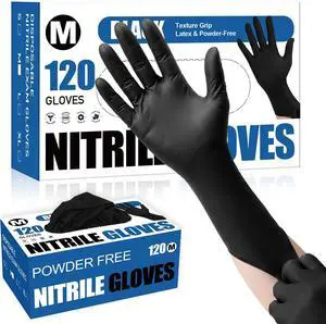 Disposable Black Nitrile Gloves, Medium, 4 Mil, 120 Count | Food-Grade Protection with Textured Grip, Oil & Grease Resistant for Cleaning and Food Prep, Latex-Free, Powder-Free Disposable Black Nitrile Gloves, Medium, 4 Mil, 120 Count | Food-Grade Protection with Textured Grip, Oil & Grease Resistant for Cleaning and Food Prep, Latex-Free, Powder-Free
