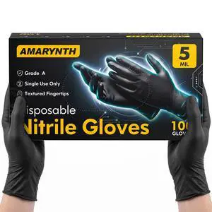 Black Nitrile Disposable Gloves, Food Grade, 5 Mil, Large 100 Count | Pro-Grip Textured Fingertips for Food Prep, Cooking, Food Handling, House Cleaning, Kitchen; Powder-Free, Latex-Free for Exam Black Nitrile Disposable Gloves, Food Grade, 5 Mil, Large 100 Count | Pro-Grip Textured Fingertips for Food Prep, Cooking, Food Handling, House Cleaning, Kitchen; Powder-Free, Latex-Free for Exam