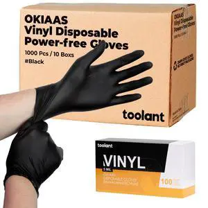 Vinyl Disposable Gloves, Latex-Free, Powder Free, Food Grade | Food Safe, 5 Mil Thickened for Cleaning, Cooking, Food Prep, Baking, Hair Dye, Tattoo, Black, Large, 50 Count Vinyl Disposable Gloves, Latex-Free, Powder Free, Food Grade | Food Safe, 5 Mil Thickened for Cleaning, Cooking, Food Prep, Baking, Hair Dye, Tattoo, Black, Large, 50 Count