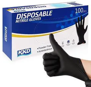 Gloves Disposable Latex Free & Powder Free, 100 Count 5.5 Mil Black Nitrile Gloves for Cleaning, Food Handling, Cooking, Industrial Use, Medium Gloves Disposable Latex Free & Powder Free, 100 Count 5.5 Mil Black Nitrile Gloves for Cleaning, Food Handling, Cooking, Industrial Use, Medium