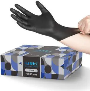 Black Nitrile Gloves XL, 100 Count, 3 Mil Food Grade Disposable Gloves - Textured Grip, Cooking, BBQ, Tattoo, Hair Dye, Cleaning, Meal Prep - Powder & Latex Free Black Nitrile Gloves XL, 100 Count, 3 Mil Food Grade Disposable Gloves - Textured Grip, Cooking, BBQ, Tattoo, Hair Dye, Cleaning, Meal Prep - Powder & Latex Free