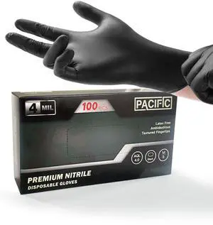 4 Mil Black Nitrile Disposable Gloves, Food Safe, Latex-Free | Powder free, flexible fit, textured grip, ideal for cleaning, cooking, food prep, household and everyday tasks 4 Mil Black Nitrile Disposable Gloves, Food Safe, Latex-Free | Powder free, flexible fit, textured grip, ideal for cleaning, cooking, food prep, household and everyday tasks