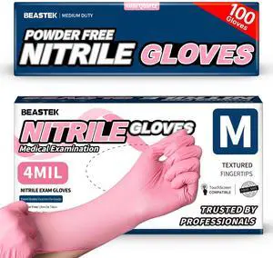 Nitrile Disposable Gloves, 4 mil Powder-Free Latex-Free Medical Food Grade Cleaning Esthetician Glove, 100 Pcs (Medium) Nitrile Disposable Gloves, 4 mil Powder-Free Latex-Free Medical Food Grade Cleaning Esthetician Glove, 100 Pcs (Medium)
