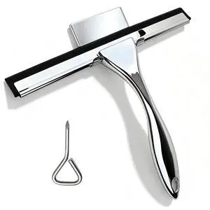 All-Purpose Stainless Steel Squeegee, 10 Inch Silver Shower Squeegee with 1 Adhesive Hooks, Streak-Free Silicone Blade for Shower Door, Window, Car, Tile Wall, Bathroom Household Cleaning Tool All-Purpose Stainless Steel Squeegee, 10 Inch Silver Shower Squeegee with 1 Adhesive Hooks, Streak-Free Silicone Blade for Shower Door, Window, Car, Tile Wall, Bathroom Household Cleaning Tool