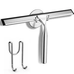 10-Inch Shower Squeegee for Glass Doors, Windows and Mirrors, Silver | Suction Wall Hook, Over-Door Hook, Non-Scratch Blade with Quiet Glide for Multi-Surface Cleaning on Glass, Tile and Mirrors 10-Inch Shower Squeegee for Glass Doors, Windows and Mirrors, Silver | Suction Wall Hook, Over-Door Hook, Non-Scratch Blade with Quiet Glide for Multi-Surface Cleaning on Glass, Tile and Mirrors