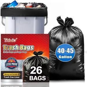 Trash Bags, 40-45 Gallon, 26 Count, Black, for Bathroom, Office, Industrial, Commercial, Janitorial, Municipal, Recycling Trash Bags, 40-45 Gallon, 26 Count, Black, for Bathroom, Office, Industrial, Commercial, Janitorial, Municipal, Recycling