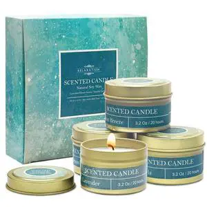 4oz Natural Soy Wax Scented Candles 4 Pack 20 Hours Burn Time | Lavender Vanilla Lemon Ocean Breeze Aromatherapy Travel Tin Candles for Stress Relief Relaxation Bath Yoga 4oz Natural Soy Wax Scented Candles 4 Pack 20 Hours Burn Time | Lavender Vanilla Lemon Ocean Breeze Aromatherapy Travel Tin Candles for Stress Relief Relaxation Bath Yoga