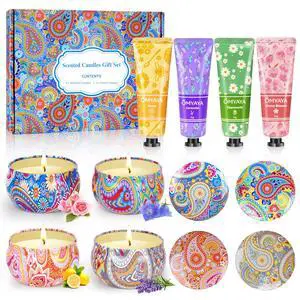 Gift Baskets for Women - Scented Candles Gift Set & Hand Lotion Cream Set, Christmas Gift Set, Teacher Appreciation Gifts, Holiday Birthday Gift for Mother Wife Coworkers Friends Teacher Gift Baskets for Women - Scented Candles Gift Set & Hand Lotion Cream Set, Christmas Gift Set, Teacher Appreciation Gifts, Holiday Birthday Gift for Mother Wife Coworkers Friends Teacher
