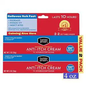 Maximum Strength Anti-Itch Cream (4 oz.), with Calming Aloe Vera, 1% Hydrocortisone Itch Relief for Eczema, Psoriasis, Bug Bites, Poison Ivy, Oak and Sumac, 2 oz. Tube (Pack of 2) Maximum Strength Anti-Itch Cream (4 oz.), with Calming Aloe Vera, 1% Hydrocortisone Itch Relief for Eczema, Psoriasis, Bug Bites, Poison Ivy, Oak and Sumac, 2 oz. Tube (Pack of 2)